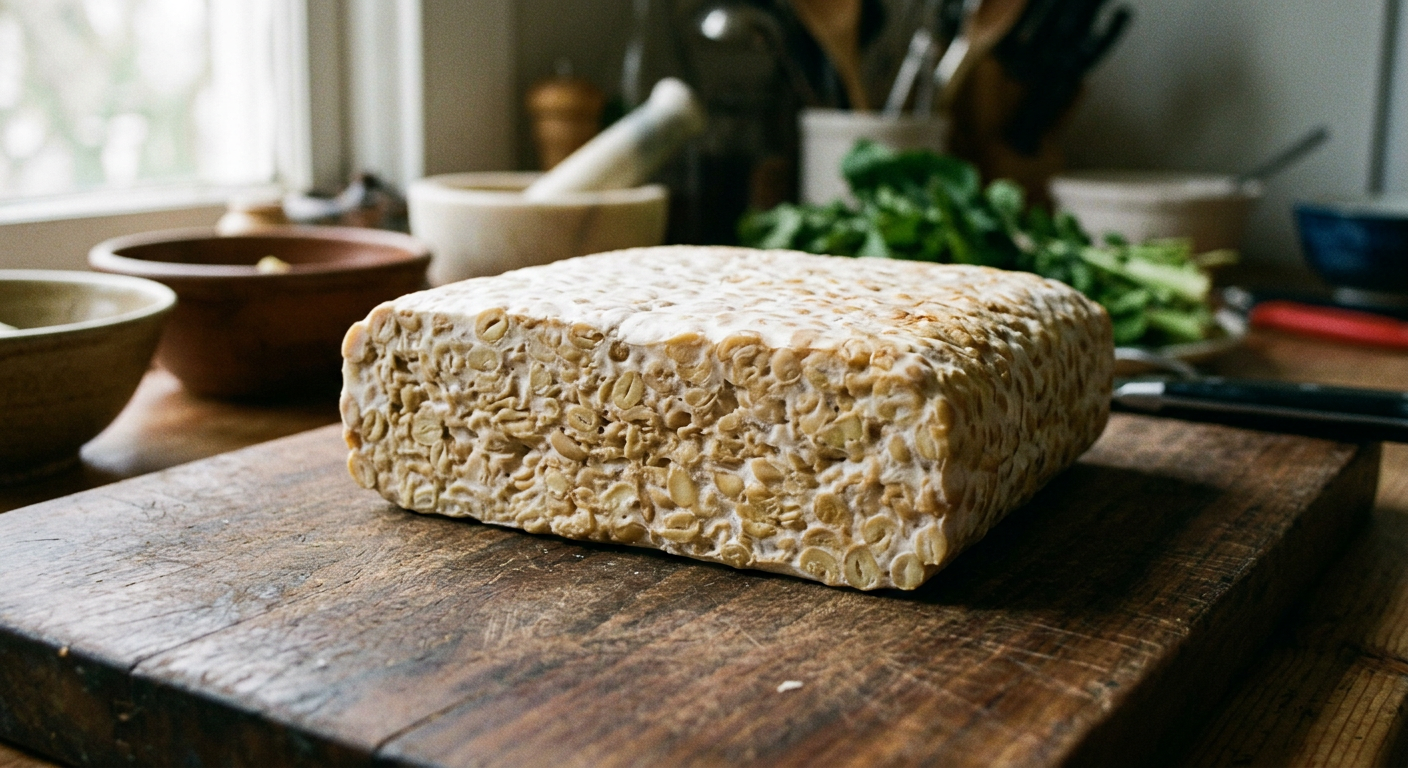 Fermented tempeh provides dense protein and intact fiber while breaking down phytates that inhibit mineral and protein absorption.