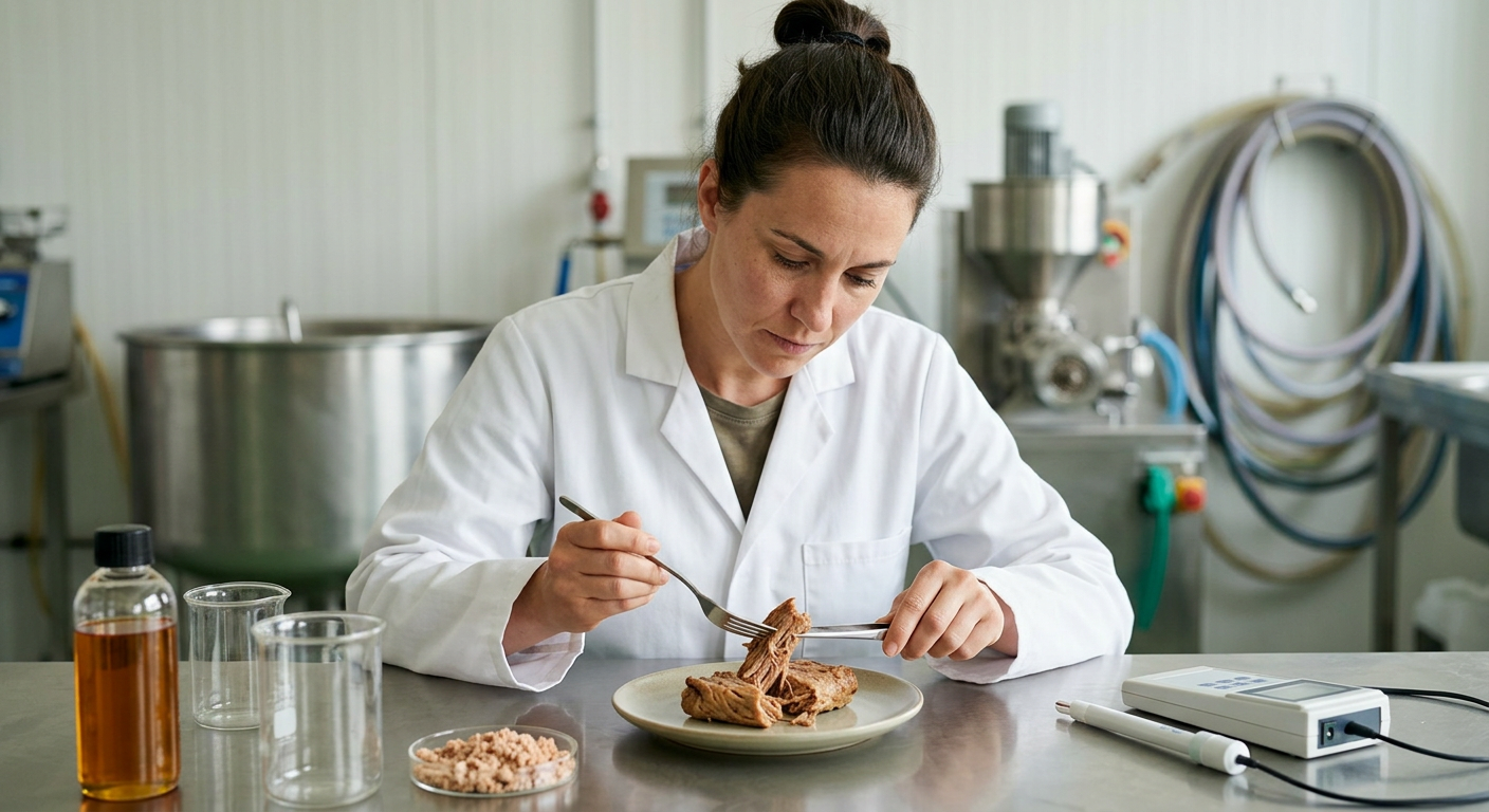 High-moisture extrusion technology physically restructures globular plant proteins into fibrous textures without creating synthetic chemical bonds.