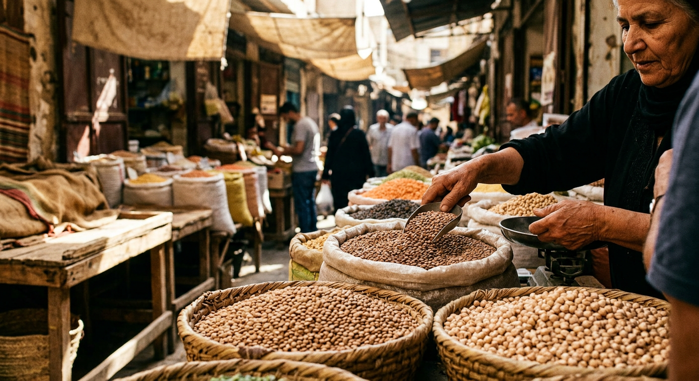 البقوليات المجففة في الأسواق الشعبية بالشرق الأوسط تقدم أعلى تركيز بروتيني طبيعي بتكلفة اقتصادية وبيئية منخفضة.