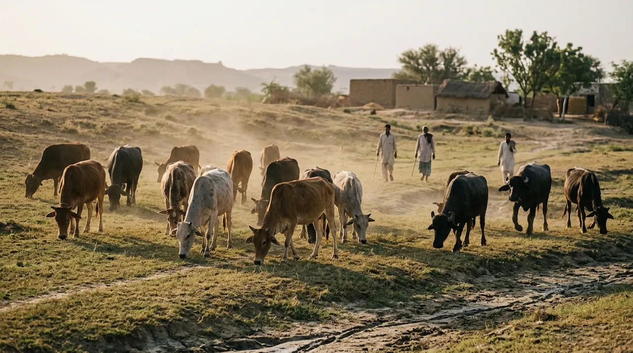 Cattle grazing on grassland
