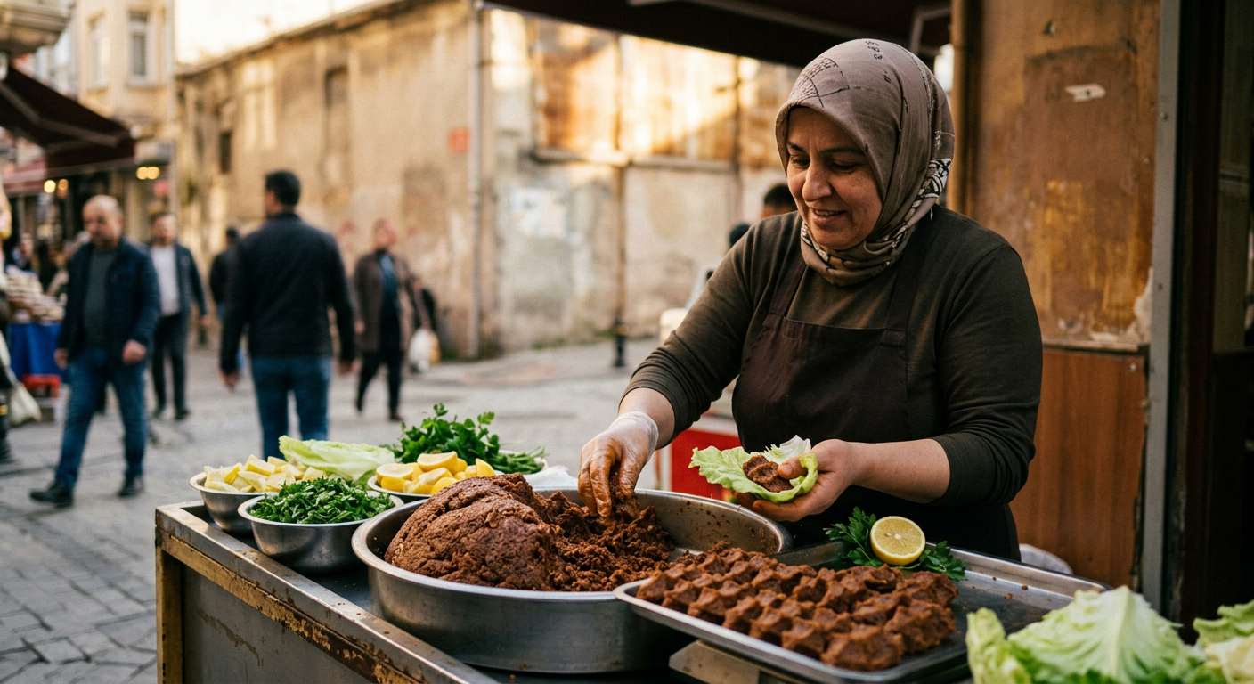 Ceviz, bulgur ve baharatlarla hazırlanan etsiz çiğ köfte, Türkiye genelinde en yaygın bitkisel sokak lezzetidir.