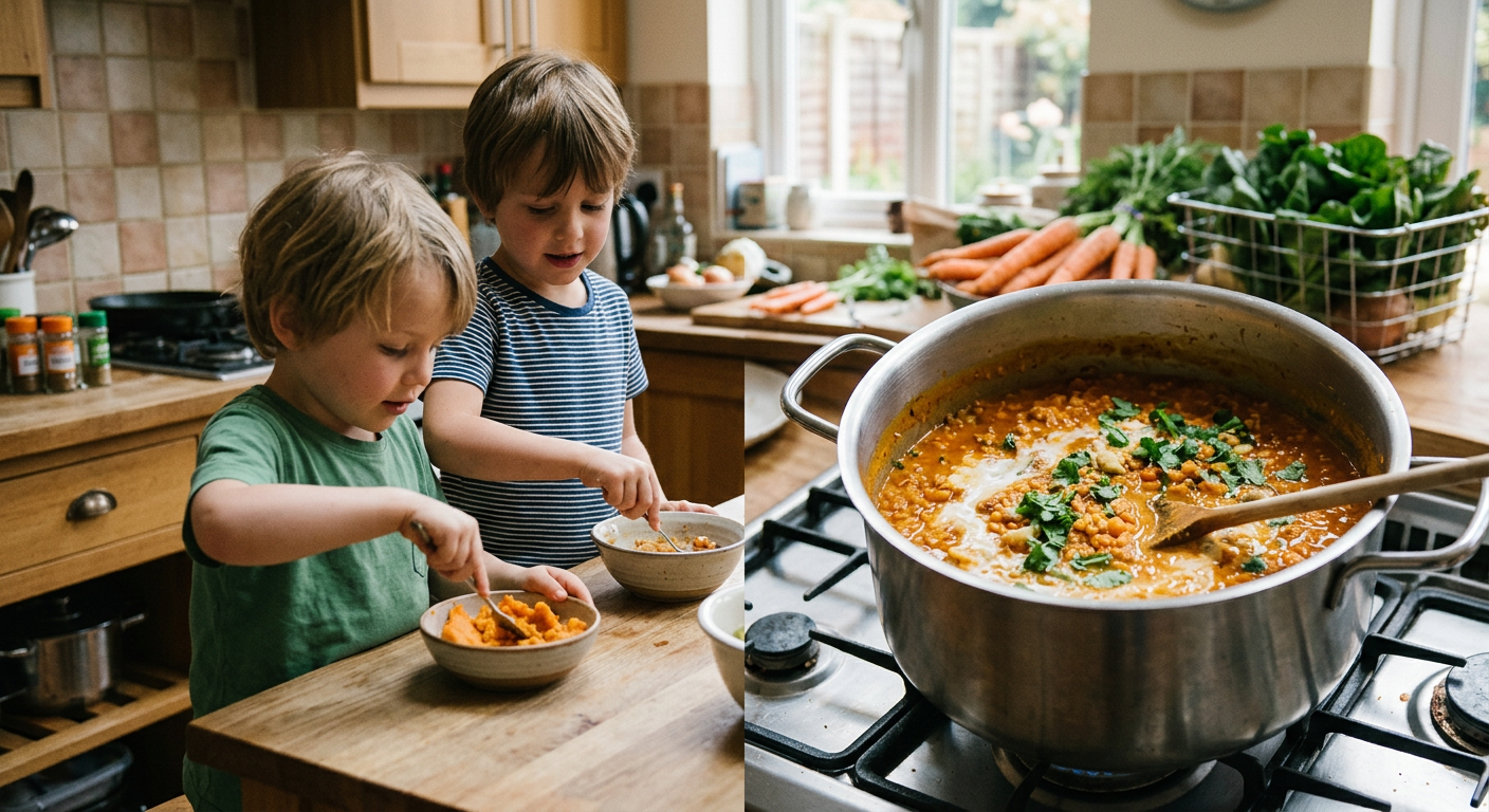 Simmering lentils with coconut milk and aromatics creates an energy-dense porridge tailored to young appetites.