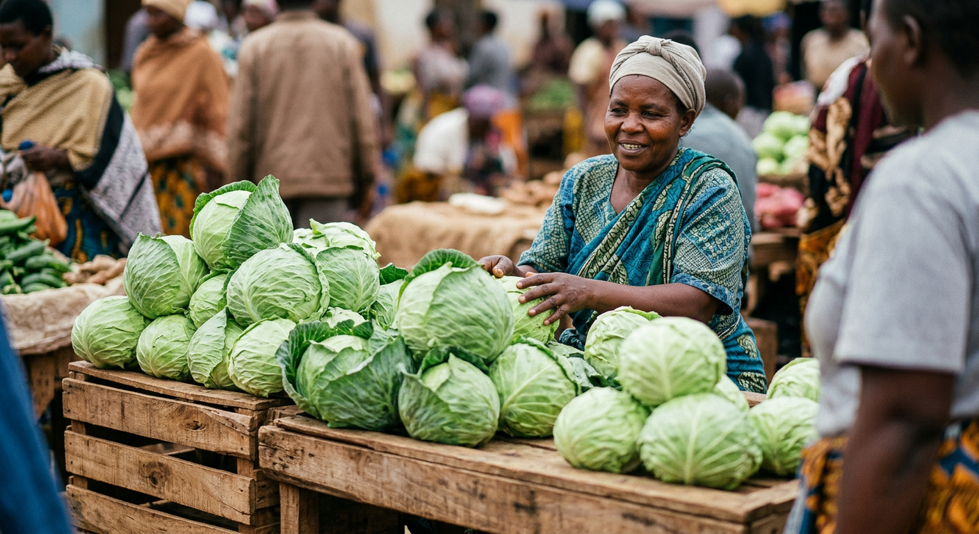 Kabichi safi zikiwa sokoni, chakula chenye nguvu ya lishe na gharama nafuu kwa jamii za Afrika Mashariki.