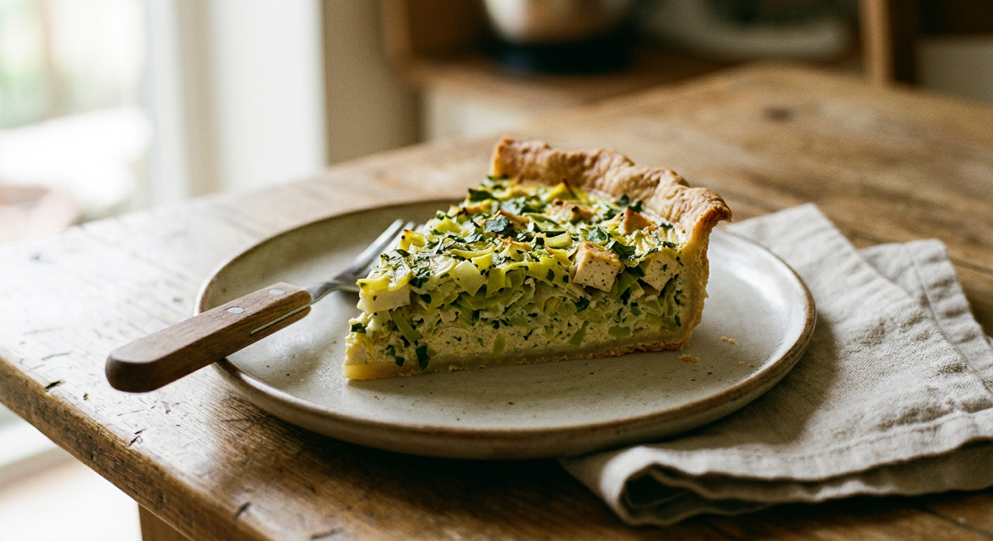 La garniture s'adapte au fil des saisons, ici avec des poireaux émincés et des herbes fraîches du potager.