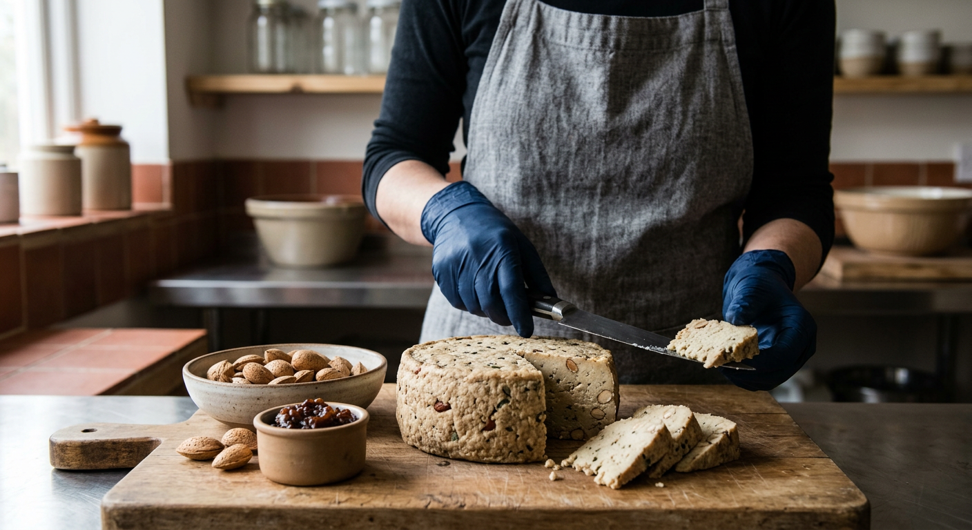 Formaggio fermentato vegetale a base di frutta a guscio italiana: sapore autentico, acidità lattica naturale e assenza di lattosio.