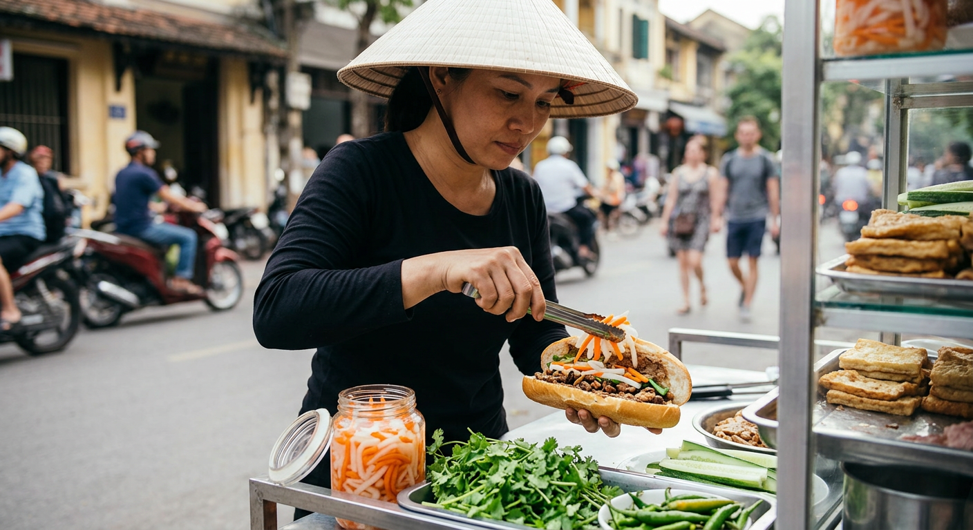 Bánh mì chay kết hợp pate nấm hạt và đồ chua giàu vitamin C giúp tăng sinh khả dụng sắt