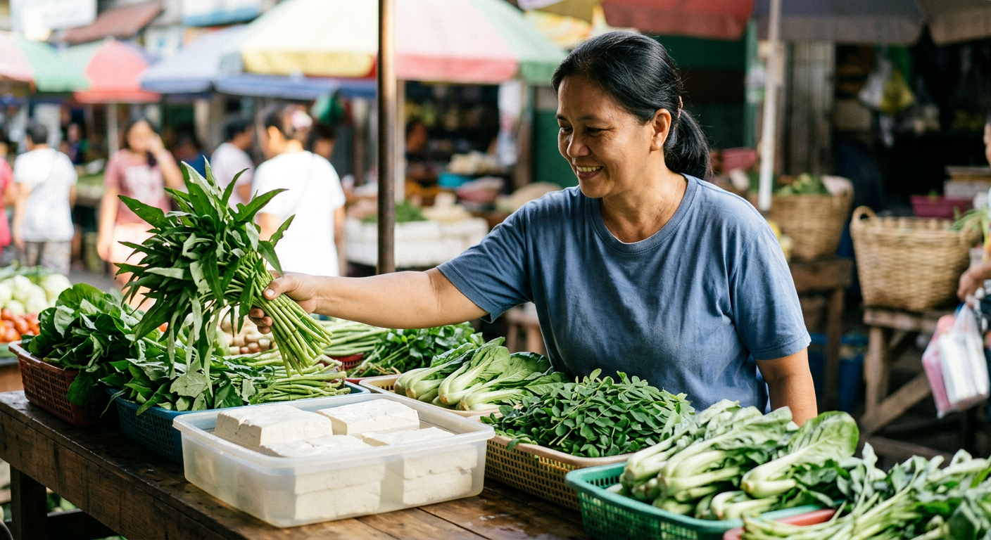 Sariwang tokwa at mga berdeng gulay na abot-kaya sa mga palengke sa buong bansa.