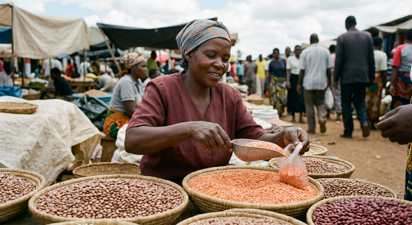 Dengu na maharagwe kwenye soko la wazi Afrika Mashariki, msingi imara wa mapishi ya mimea.