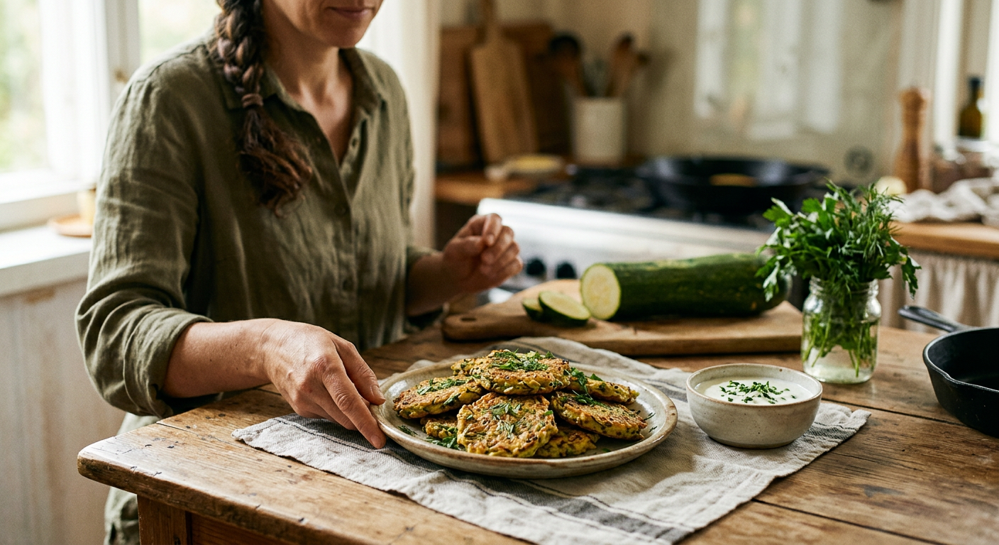 Запеченные кабачковые оладьи с зеленью и льняным семенем — питательная альтернатива жареным блюдам.