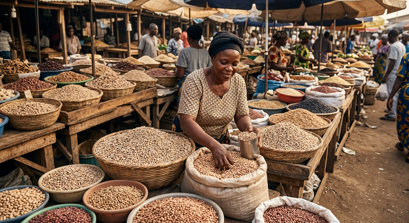 Àwo ẹ̀wà àti àwọn irúgbìn afunnilókun ní ọjà Nàìjíríà