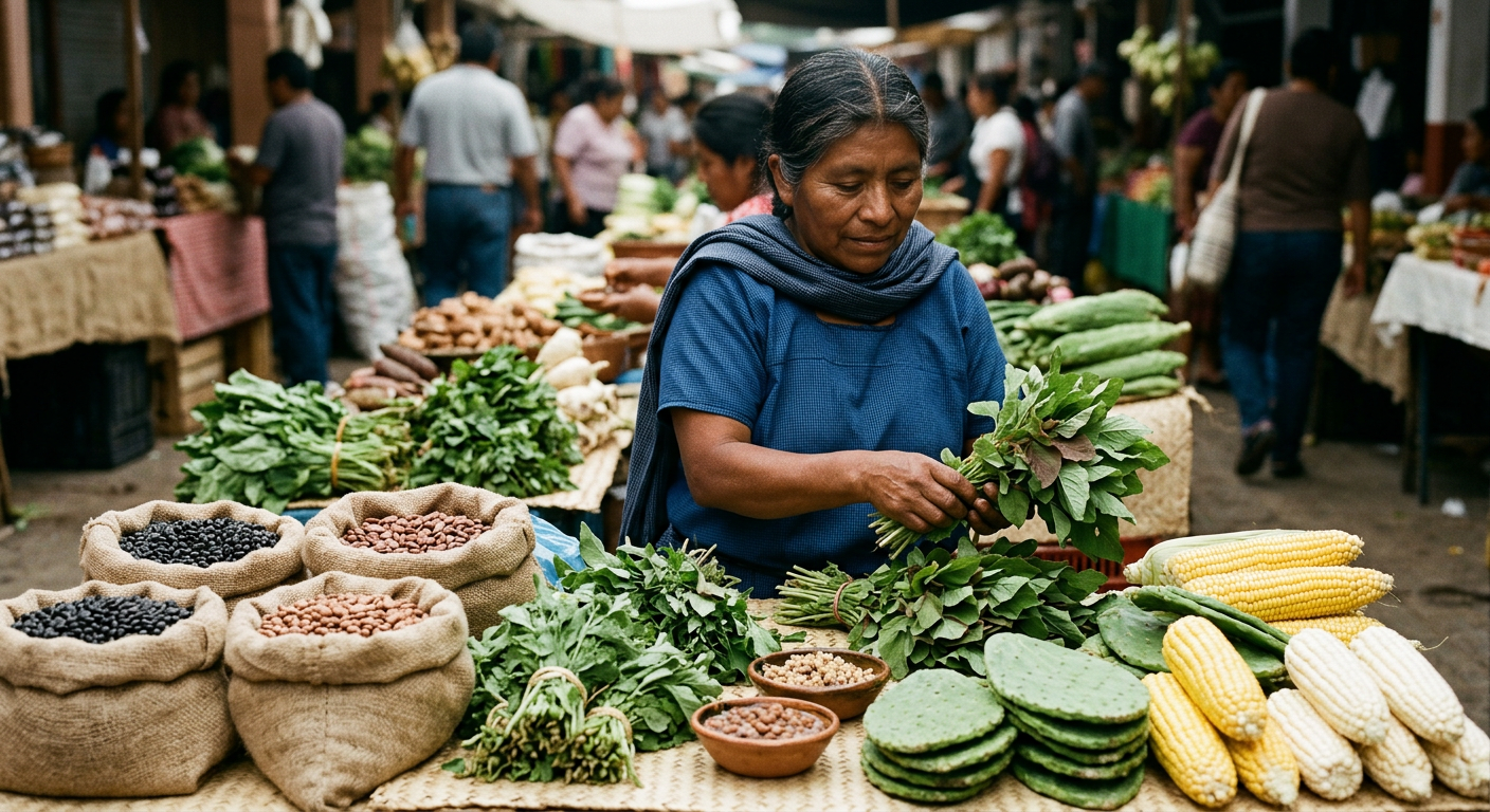 Xoxohuic tlacualli, etl huan tlaolli ipan ce tianguis tradicional ipan Mexico tlalli.