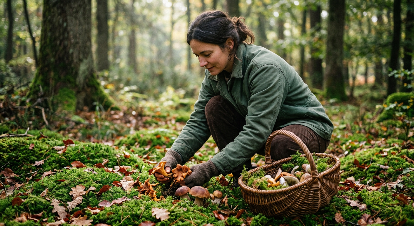 Champignons sauvages et mousses d'automne : les véritables vecteurs de la saveur boisée de nos régions.