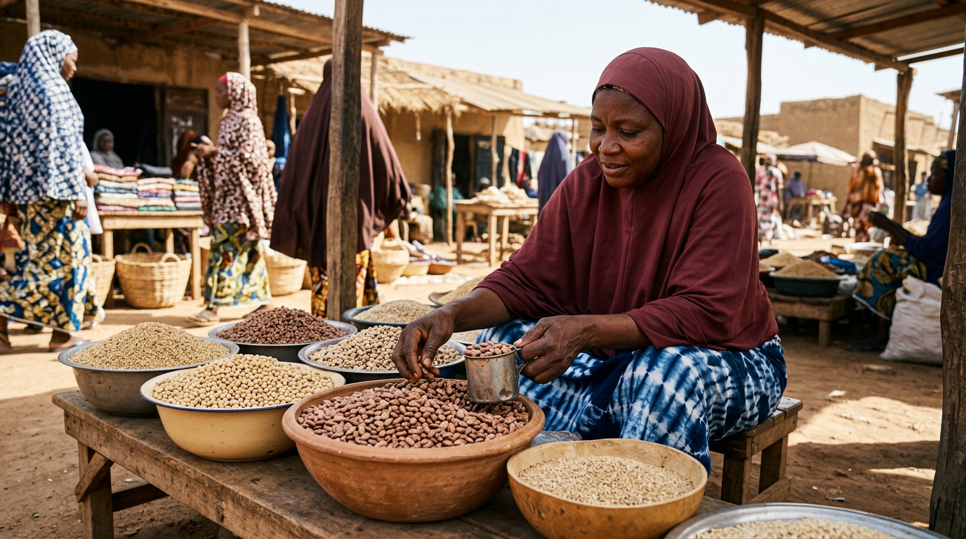 Kwanonin wake da waken soya da aka baje a kasuwar gargajiya a Arewacin Najeriya