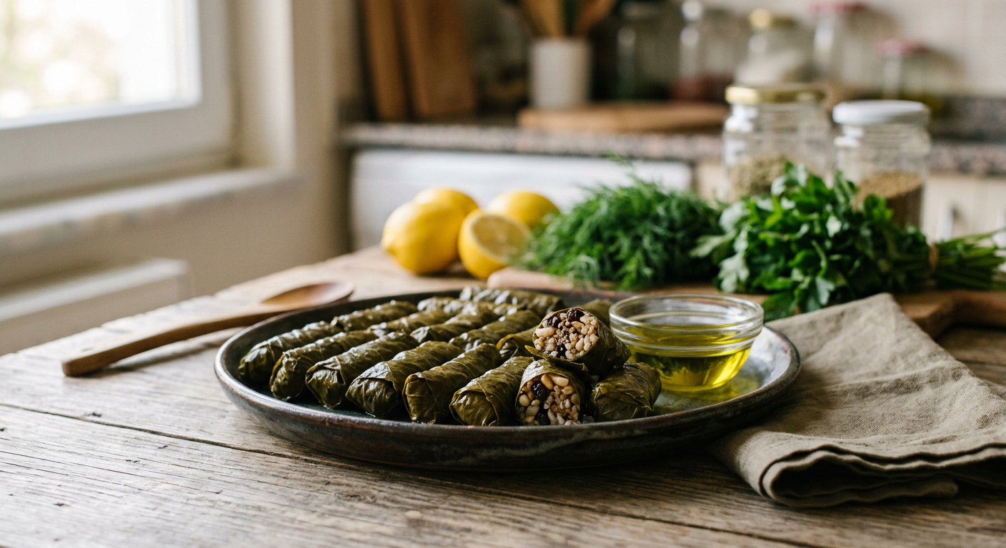 Zeytinyağlı yaprak sarma, pirinç ve baharat dengesiyle Anadolu mutfağının en bilinen soğuk yemeklerindendir.