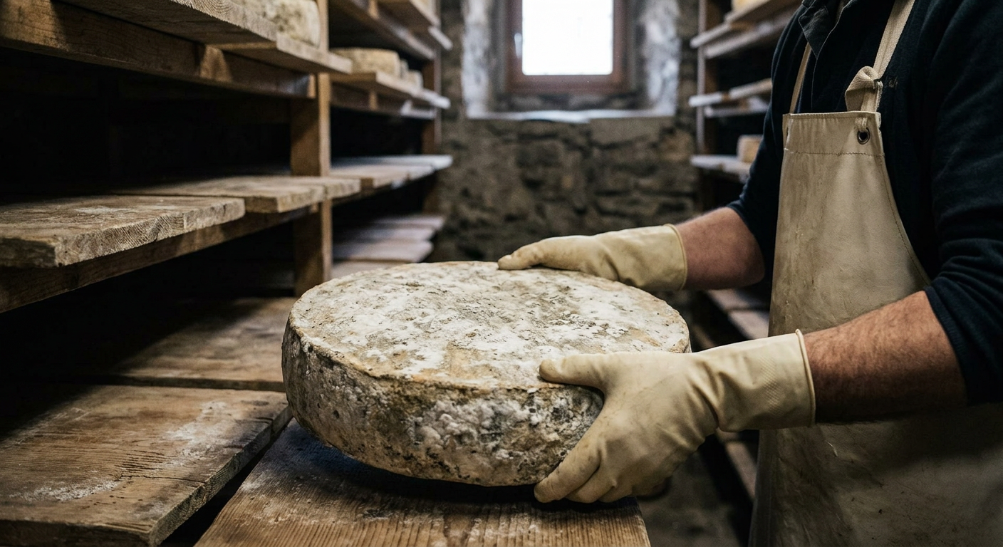 Magazzino di stagionatura tradizionale: una densità produttiva che nasconde un rilevante impatto idrico e zootecnico.