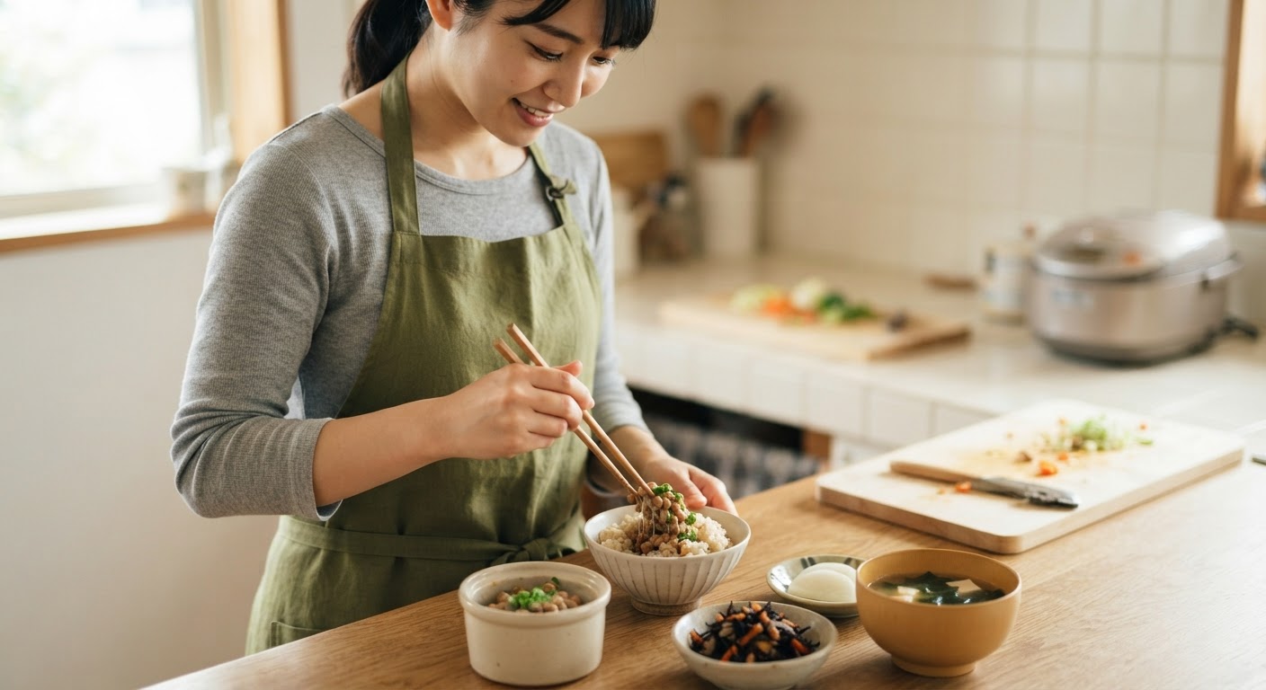 発酵食品である納豆は、腸内環境を整え、ヴィーガン ダイエット中の健康維持を助けます。